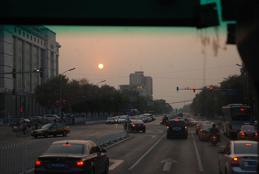 Beijing zonsondergang smog