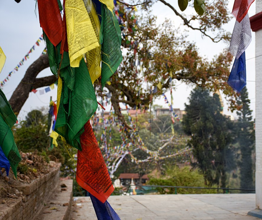 Gebedsvlaggen bij Swayambhu Monkey tempel Kathmandu